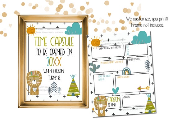 First Birthday Time Capsule Printable | 1st Birthday Time Capsule | Tribal Birthday Capsule | Lion Birthday Time Capsule Sign and Card Il_570xn