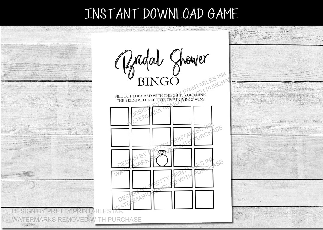 Bridal Shower Bingo Game Printable Bridal Shower Bingo Card Etsy