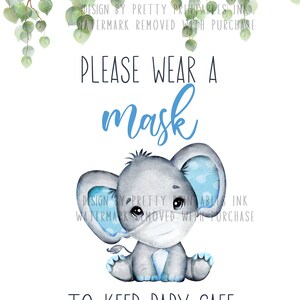 Baby Mask Sign Printable Wear a Mask Baby Shower Sign Printable Please Take a Mask Sign Social Distance Sign Boy Shower Mask Sign image 2