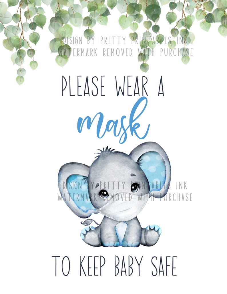 Baby Mask Sign Printable Wear a Mask Baby Shower Sign Printable Please Take a Mask Sign Social Distance Sign Boy Shower Mask Sign image 2