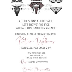 Lingerie Shower Invitation Printable Lingerie Party Invitation Naughty and Nice Lingerie Shower Invite Classy Lingerie Shower Invite image 2