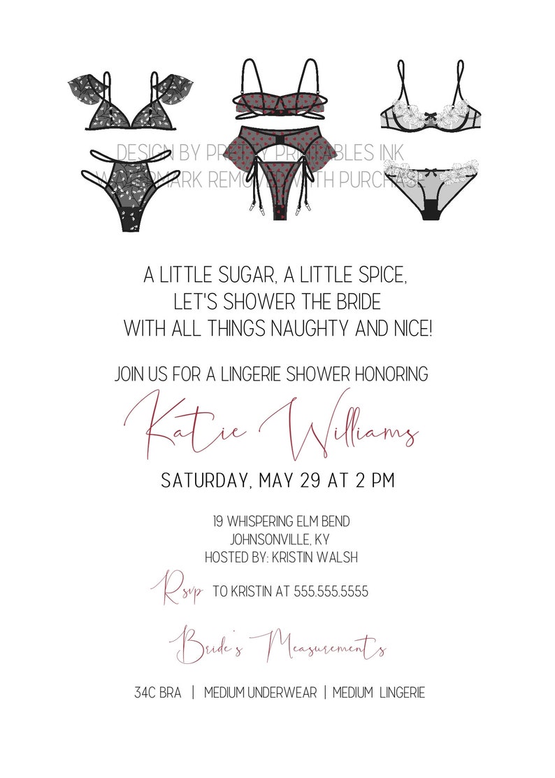 Lingerie Shower Invitation Printable Lingerie Party Invitation Naughty and Nice Lingerie Shower Invite Classy Lingerie Shower Invite image 2