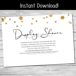Instant Download Display Shower Card for Bridal Shower or Baby Shower, Gold Display Shower Tag, Display Baby Shower, Display Bridal Shower
