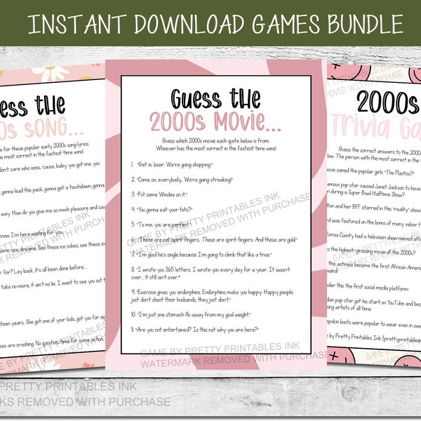 2000s Party Games Printable, Y2K Party Games, Y2K Games, Adult Birthday Party Game, 21st Birthday Game, Girls Night Games