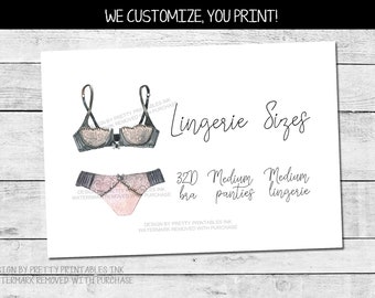 Lingerie Size Insert Printable, Lingerie Shower Insert, Lingerie Size Card, Bride's Measurements Card, Bra and Panty Size Insert