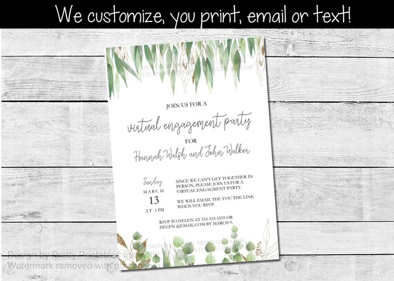 Virtual Engagement Party Invitation | Zoom Engagement Party Invite | Greenery Engagement Party Invite | Digital Engagement Party Invite Il_570xn