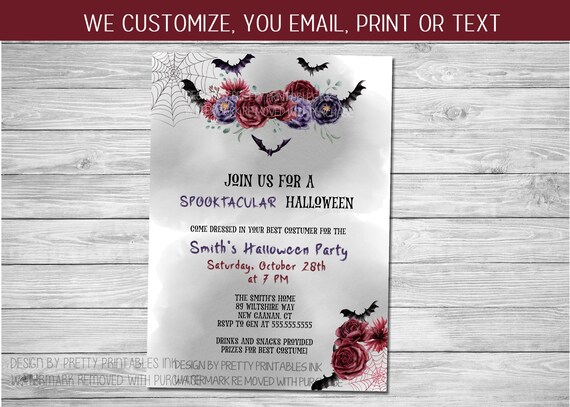 Halloween Party Invitation, Adult Halloween Party Invite, Spiderwebs and Bats Halloween Invite, Gothic Halloween Invite, Feminine Halloween Il_570xn