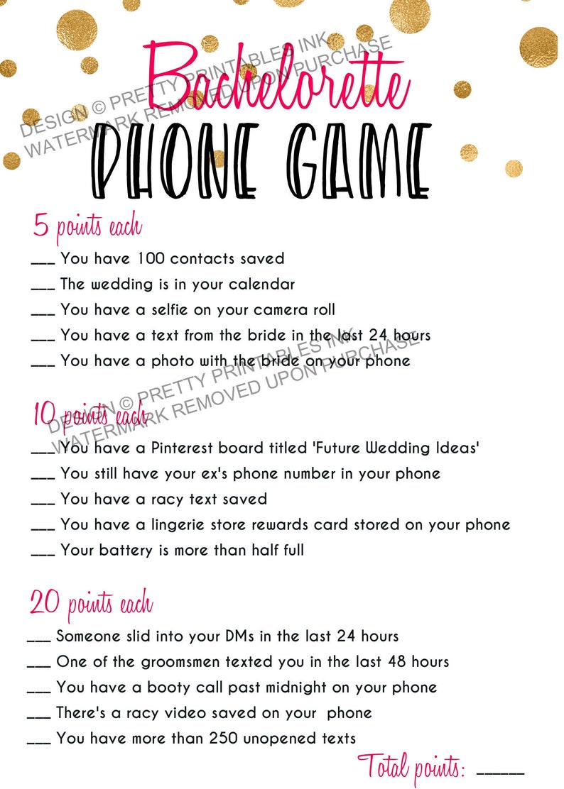 Bachelorette Party Game Instant Download, Bachelorette Phone Game, Bachelorette What's In Your Phone Game image 1