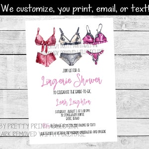 Customized lingerie shower invitation, printable lingerie bridal shower invitation, lingerie party invite image 1