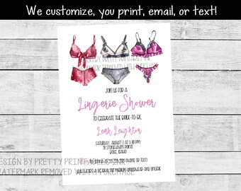 Customized lingerie shower invitation, printable lingerie bridal shower invitation, lingerie party invite