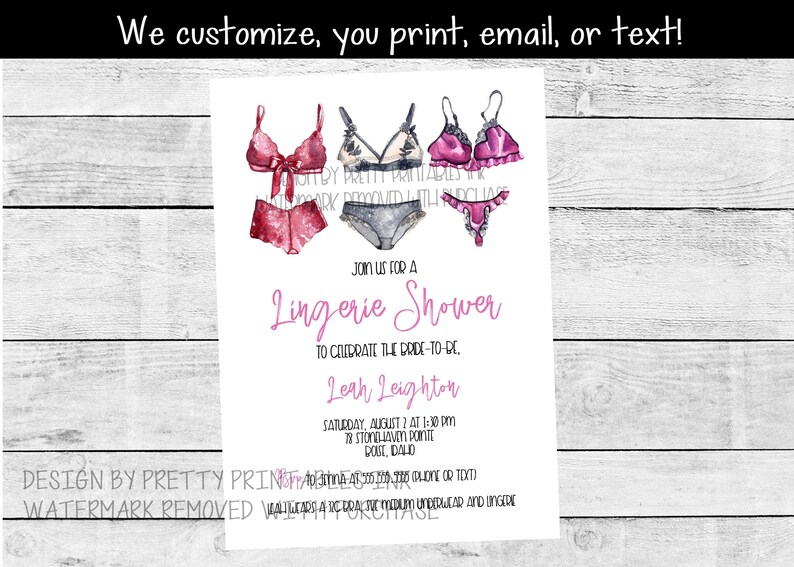 Customized lingerie shower invitation, printable lingerie bridal shower invitation, lingerie party invite image 1