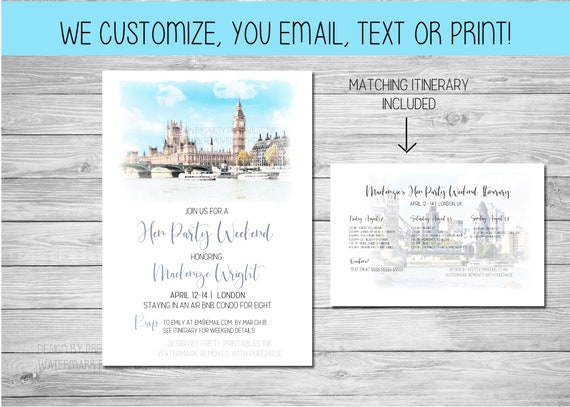 London Hen Party Invitation and Itinerary Printable | London Bachelorette Weekend Invitation | London Hen-Do Weekend Itinerary Il_570xn