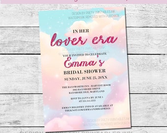 Lover Bridal Shower Invitation Printable, In Her Bridal Era Bridal Shower Invitation, Pink Sky Bridal Shower Invitation, Pink Cloud Invite