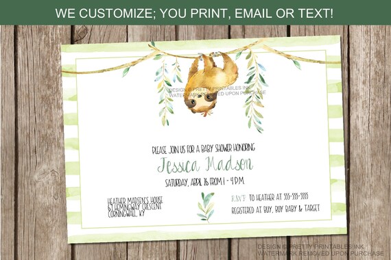 Printable Sloth Baby Shower Invitation Gender Neutral Baby Shower