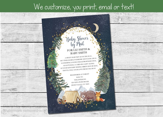 Boy Baby Shower by Mail Invitation Printable | Long Distance Shower Invite | Shower by Mail Invite | Woodland Shower Invite | Boy Shower Il_570xn
