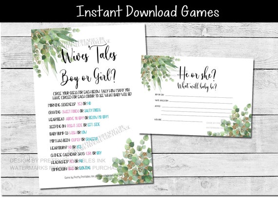 Printable gender reveal party games, gender guess game, guess the gender card, he or she what will baby be games, neutral baby shower games Il_570xn