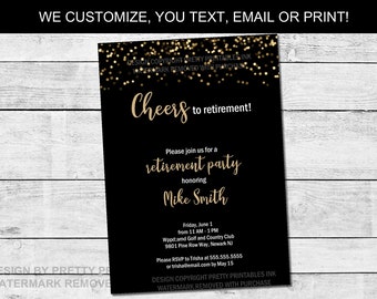 Retirement Party Invitation Printable | Digital Retirement Party Invite | Retirement Party E-vite | Black and Gold Retirement Invite