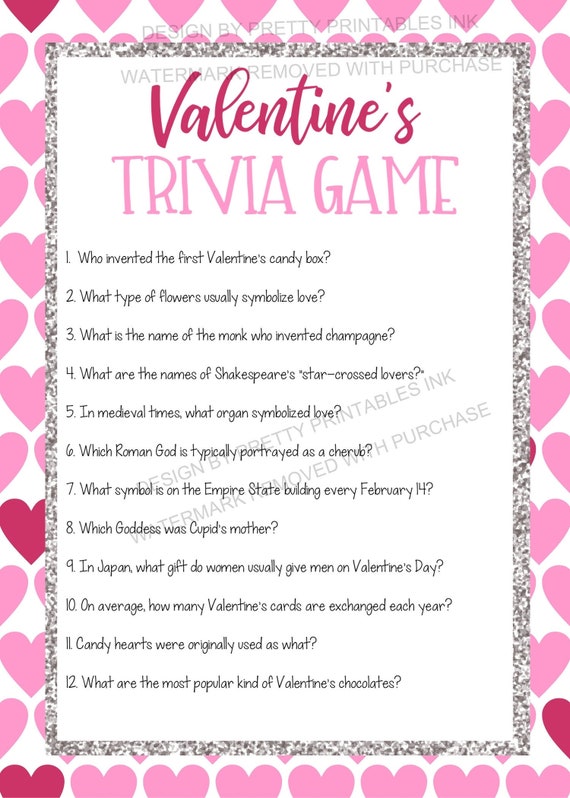 Printable Valentine's Day game, Galentine's game, Valentines Game, Valentines Trivia Game, Valentine's Day Printable, Virtual Galentine Game Il_570xn