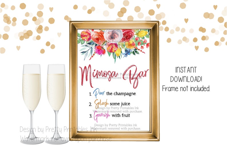 Mimosa Bar Sign Printable, Bubbly Bar Sign, Champagne Bar Sign, Colorful Floral Mimosa Bar Sign, Wedding Mimosa Bar Sign, Brunch Sign image 1