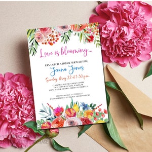 Summer Bridal Shower Invitation, Wildflower Shower Invitation, Colourful Flower Bridal Shower Invitation, Spring Bridal Shower Invitation image 1