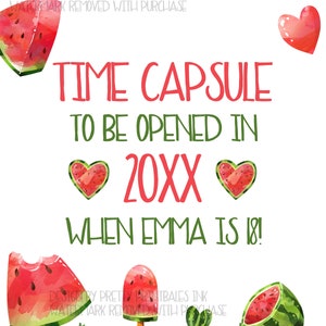 First Birthday Time Capsule Printable 1st Birthday Time Capsule One in a Melon First BirthdayParty Watermelon Birthday Wishes image 3