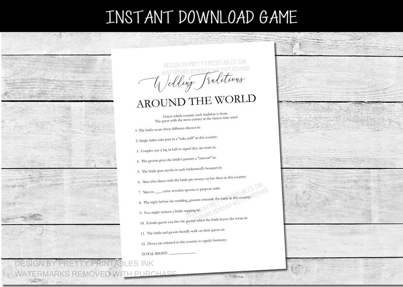 Wedding Traditions Game Wedding Traditions Bridal Shower Etsy