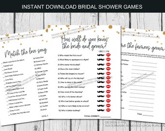 Printable Bridal Shower Games | Fun Bridal Shower Games | Digital Bridal Shower Games | Gold Bridal Shower Games