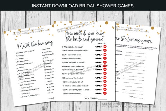Printable Bridal Shower Games | Fun Bridal Shower Games | Digital Bridal Shower Games | Gold Bridal Shower Games Il_570xn