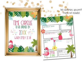 Flamingo First Birthday Time Capsule Sign and Card Printable | Flamingo Birthday Time Capsule | First Flamingle Guestbook Idea