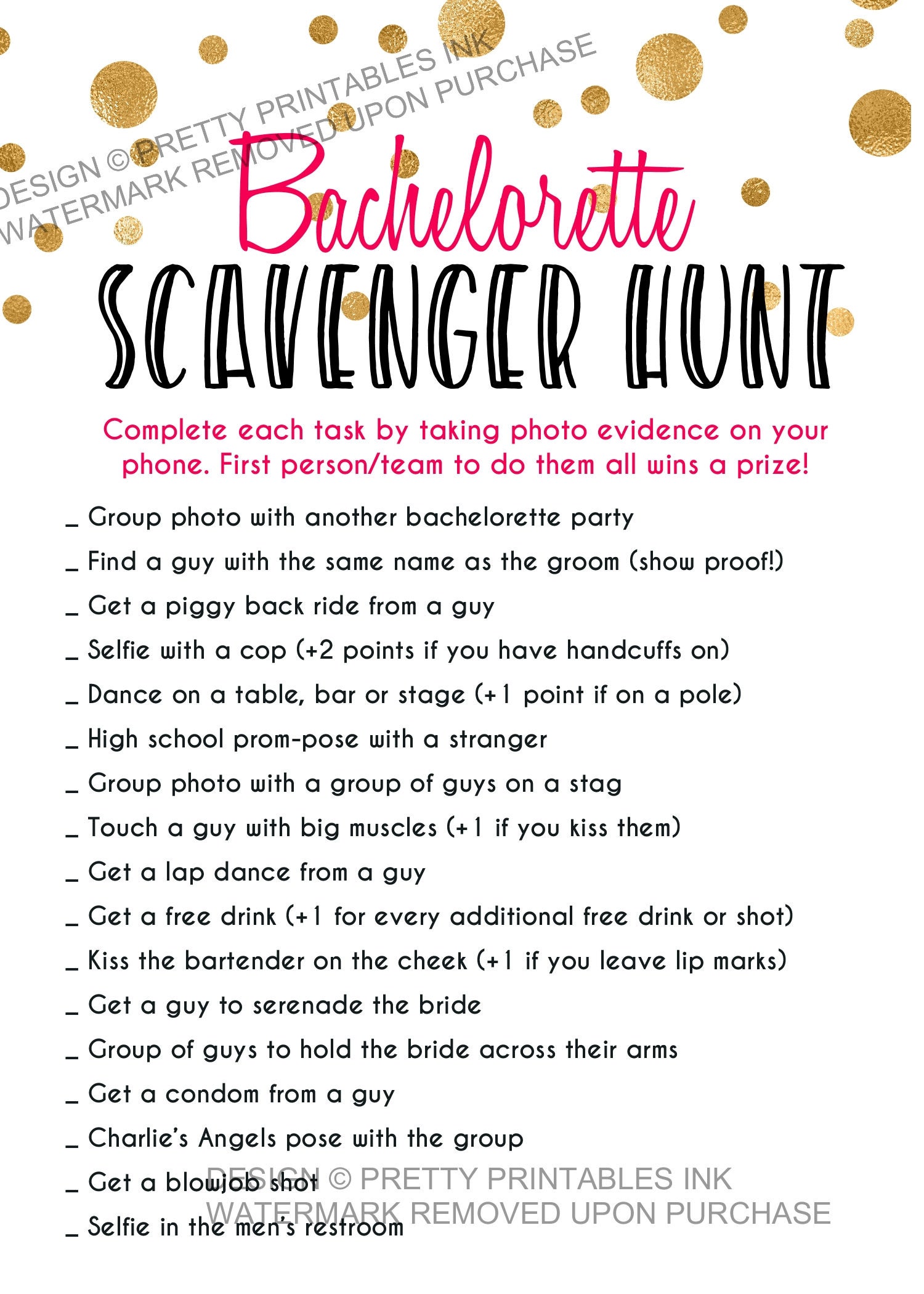 INSTANT DOWNLOAD Printable Bachelorette Scavenger Hunt Game / Bachelorette Game / Bachelorette Printable / Scavenger Hunt / Drinking Game - Etsy