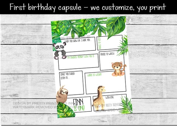 First Birthday Time Capsule Printable | 1st Birthday Time Capsule | Wild One Birthday Capsule | Safari Birthday Time Capsule | Birthday Wish Il_570xn