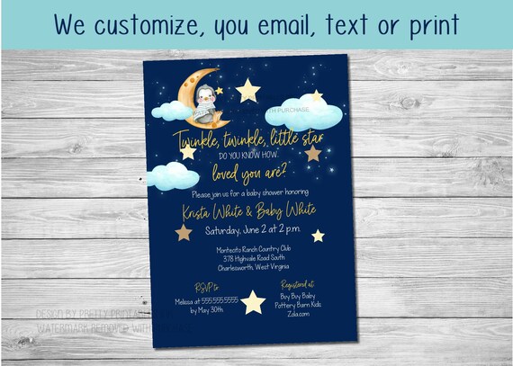 Boy Baby Shower Invitation Printable | Twinkle Twinkle Baby Shower Invitation | Moon and Stars Baby Shower Invite | Custom Baby Invitation Il_570xn