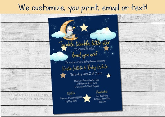 Baby Shower Invitation Printable | Twinkle Twinkle Baby Shower Invite | Moon and Stars Baby Shower Invite | Boy or Girl Baby Shower Invite Il_570xn