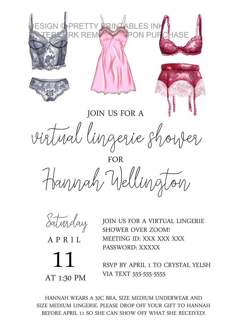 Virtual Lingerie Shower Invitation Virtual Bridal Shower Invitation Lingerie Shower by Mail Invitaiton image 2