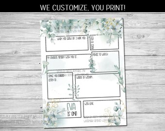 First Birthday Time Capsule Printable: Greenery Design (Customizable PDF)