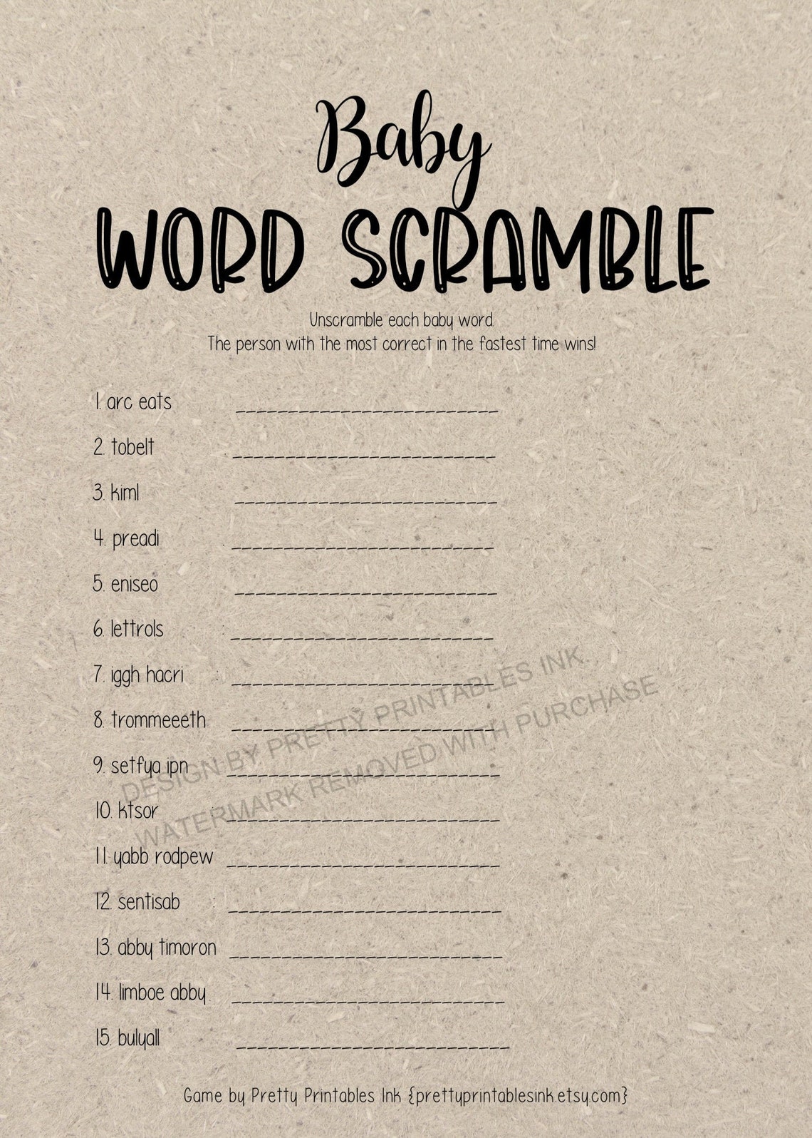Printable Baby Shower Game Baby Word Game Baby Shower Game Etsy Canada