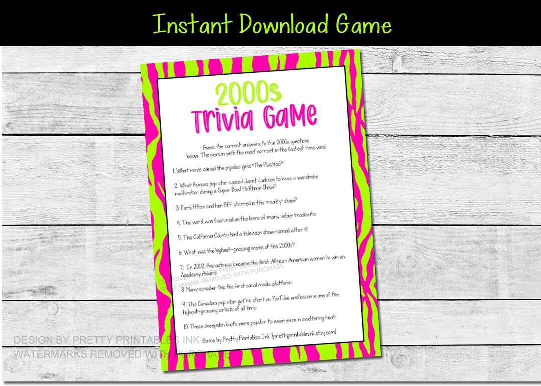 2000s Trivia Game Printable 2000s Party Game Girls Night in Game Virtual Games Night Game Y2K