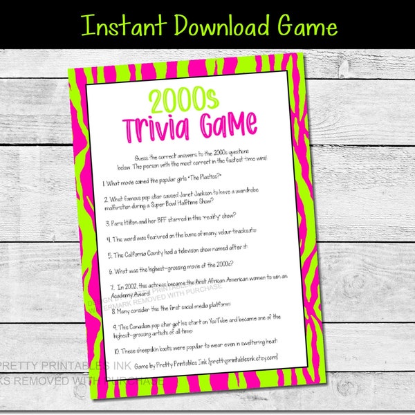 Y2K Party Game | 2000s Trivia Printable | 2000s Trivia Game Printable | 2000s Party Game | Girls Night in Game | Y2K Party Game