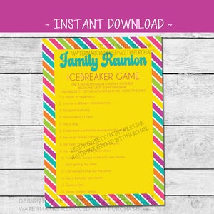 Family Reunion Game Printable, Colorful Family Reunion Game, Summer Family Reunion Icebreaker Game,  Find Someone Who Game, Family Bingo