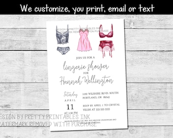Custom Lingerie Shower Invitation, Bachelorette Party Invite (PDF)