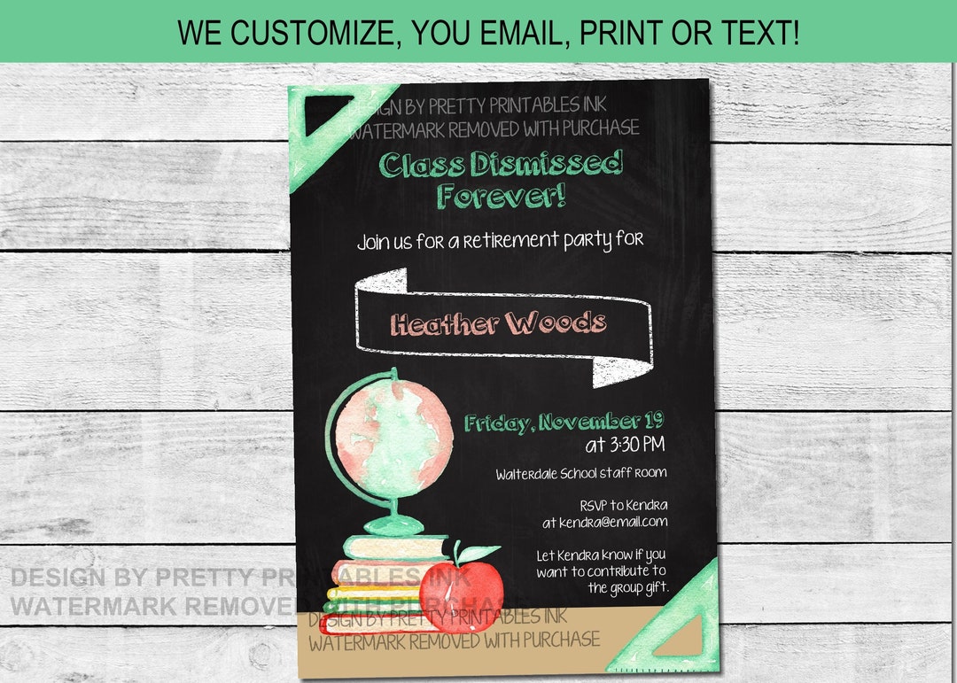 Teacher Retirement Party Invitation Customized, School Retirement ...