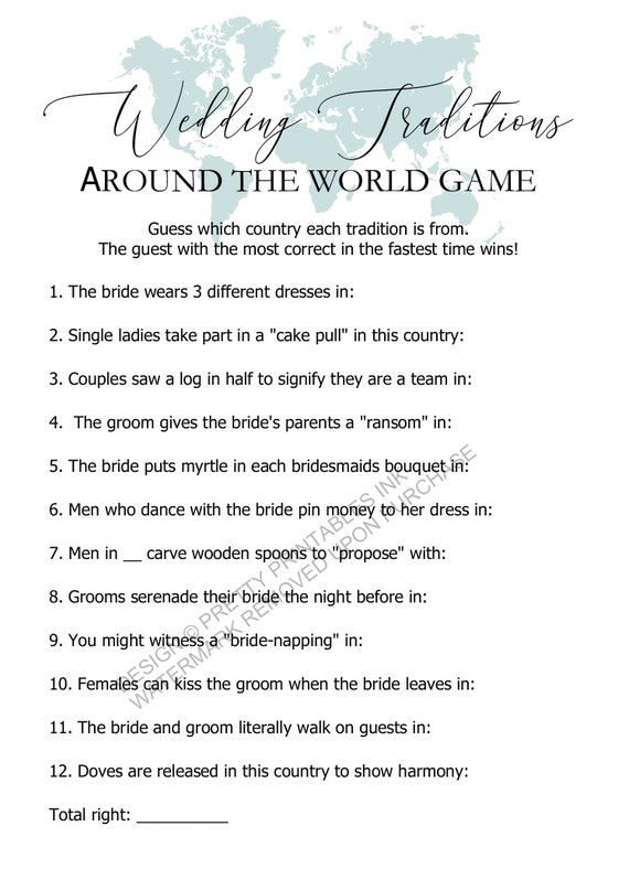 Wedding Traditions Game | Wedding Traditions Bridal Shower Game | Travel Bridal Shower Game Printable | VIrtual Bridal Shower Game Il_570xn