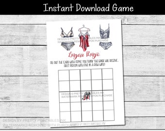 INSTANT DOWNLOAD lingerie bingo game | classy lingerie game | lingerie shower game | lingerie bingo card | lingerie bachelorette game