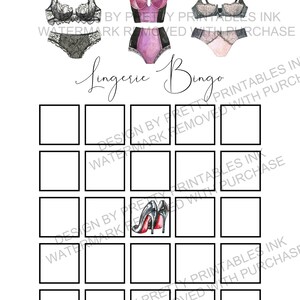 Lingerie Bingo Game Instant Download Printable Lingerie Shower Bingo Game Classy Lingerie Shower Game Lingerie Party Game image 2