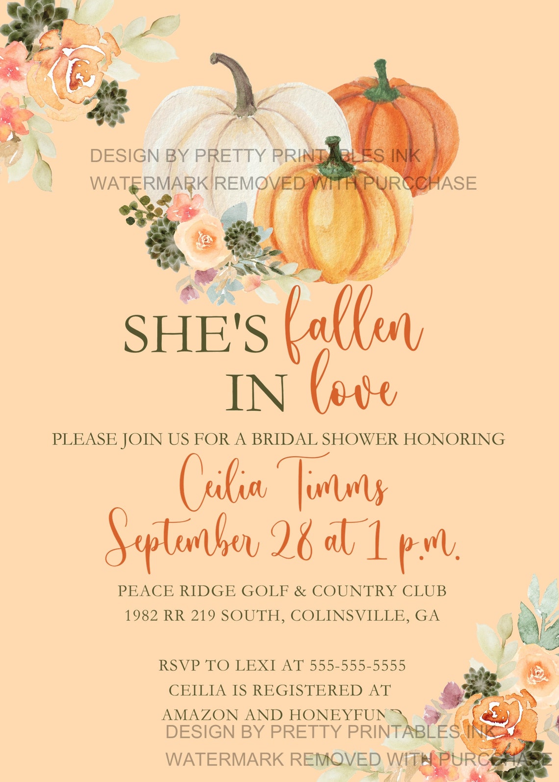 Fall Bridal Shower Invitation Autumn Bridal Shower Etsy