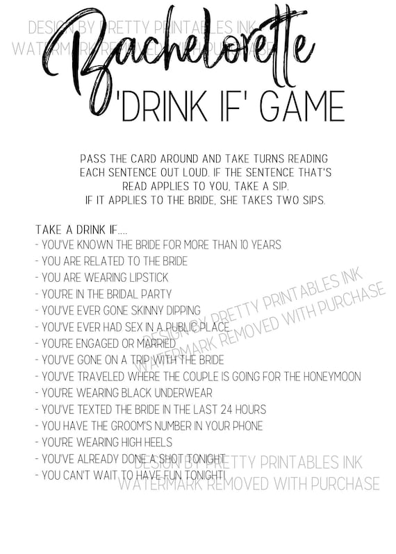 Bachelorette drink if game, printable bachelorette game, bachelorette drinking game, fun