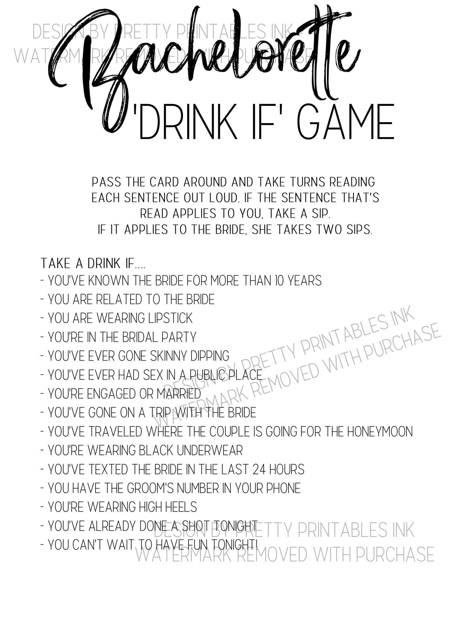 Bachelorette Drink If Game Printable Bachelorette Game - Etsy Finland