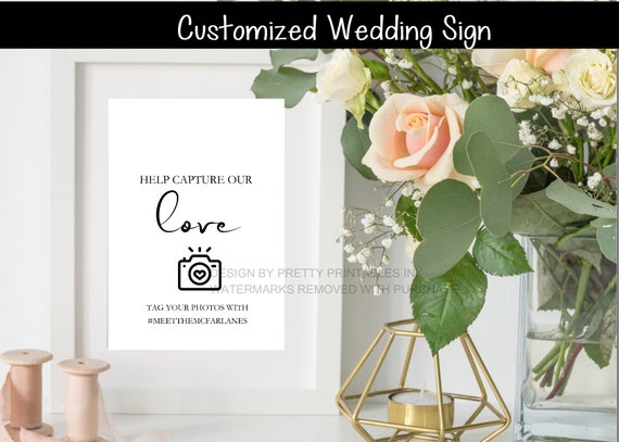 Minimalist Wedding Hashtag Sign, Share the Love sign, Help Us Capture the Love Sign, Wedding Social Media Sign - BLANCHE Il_570xn