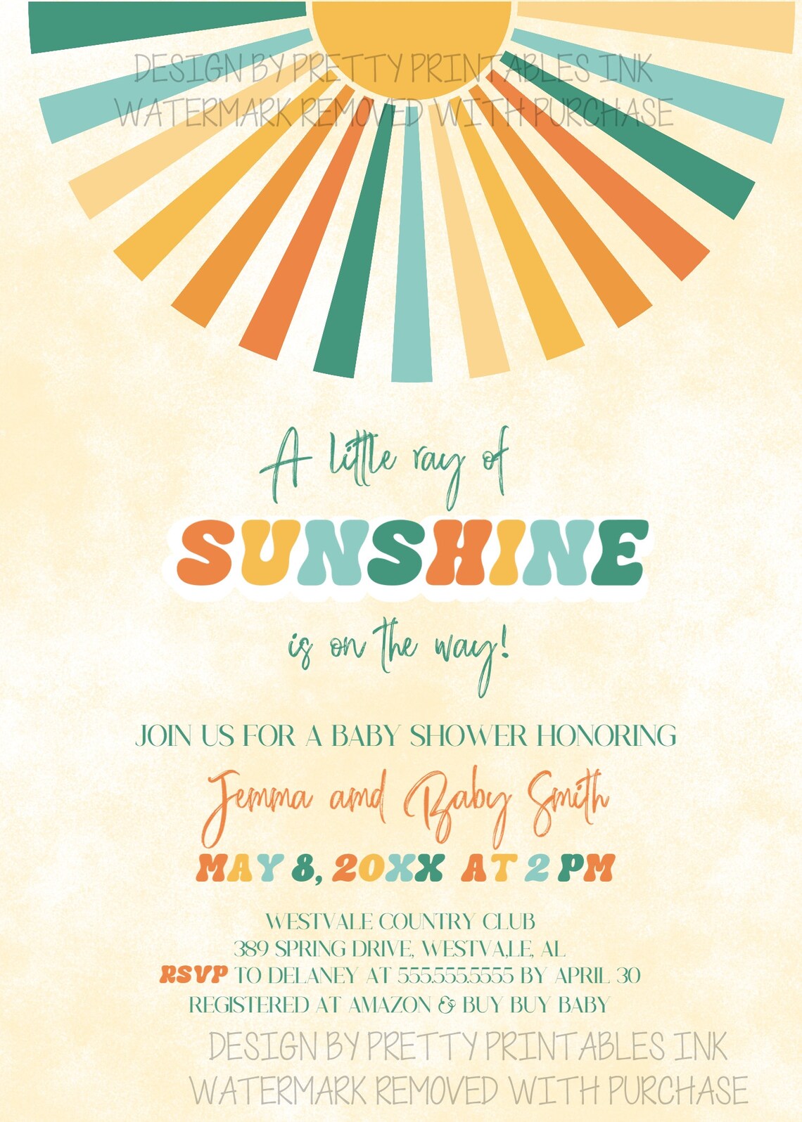 Sunshine Baby Shower Invitation Printable Little Ray of - Etsy
