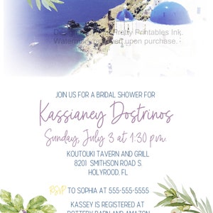 Watercolor Greek bridal shower invitation